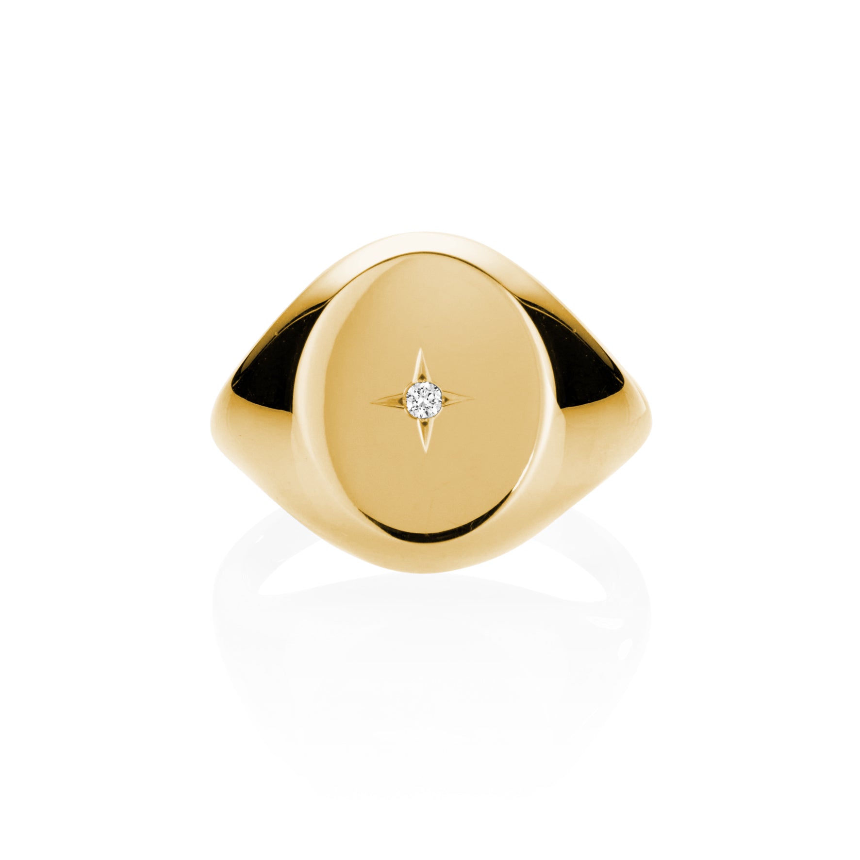 YELLOW GOLD STARBURST DIAMOND SIGNET