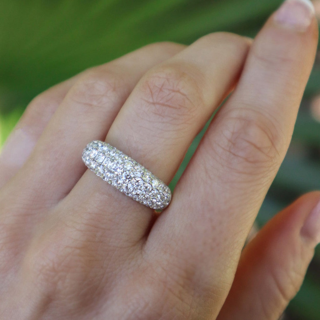 WHITE GOLD HONEYCOMB PAVE DOMED RING