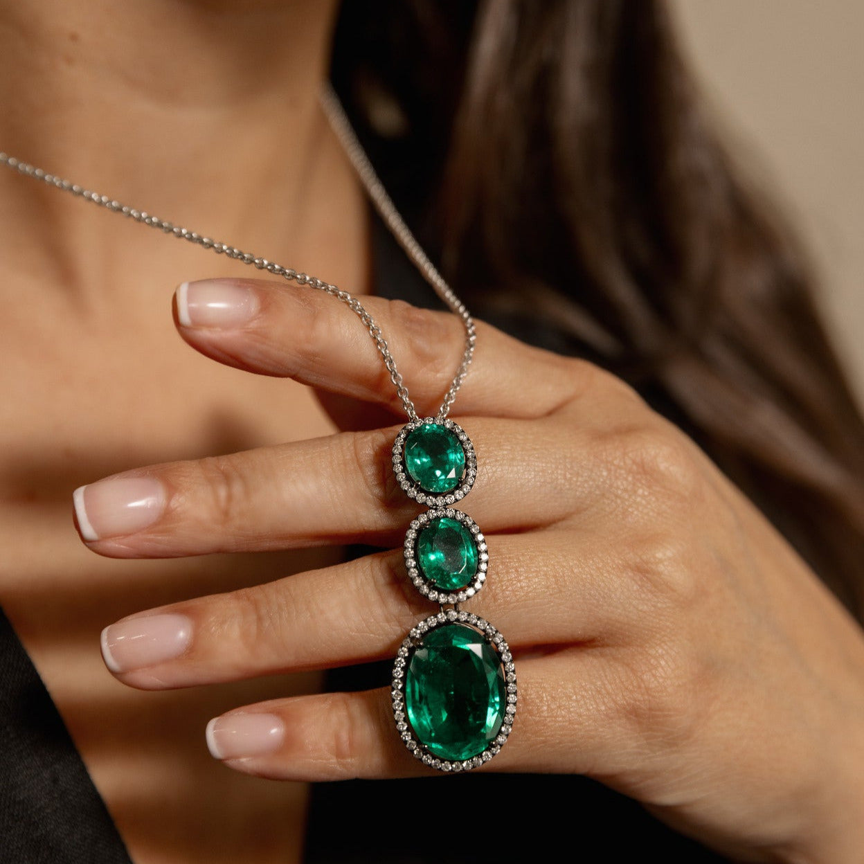 TRILOGY EMERALD & DIAMOND PENDANT