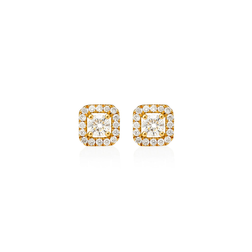 ROUND BRILLIANT CUSHION HALO YELLOW GOLD EARRINGS 0.37ct
