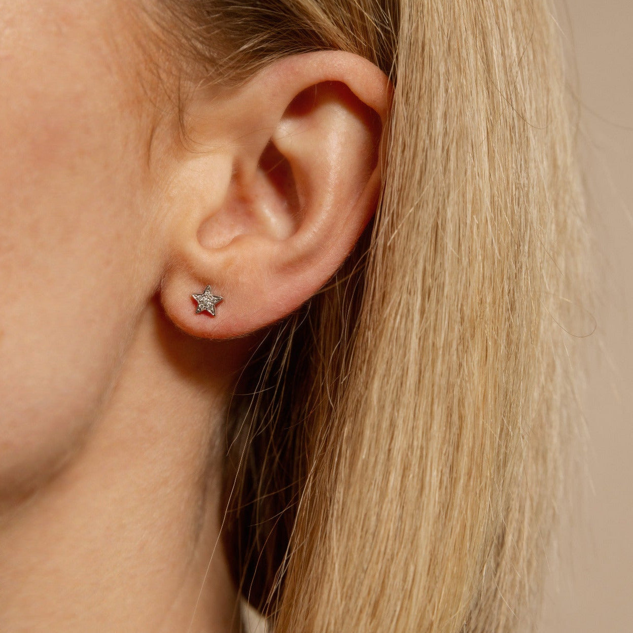 WHITE GOLD PETITE STAR DIAMOND EARRINGS