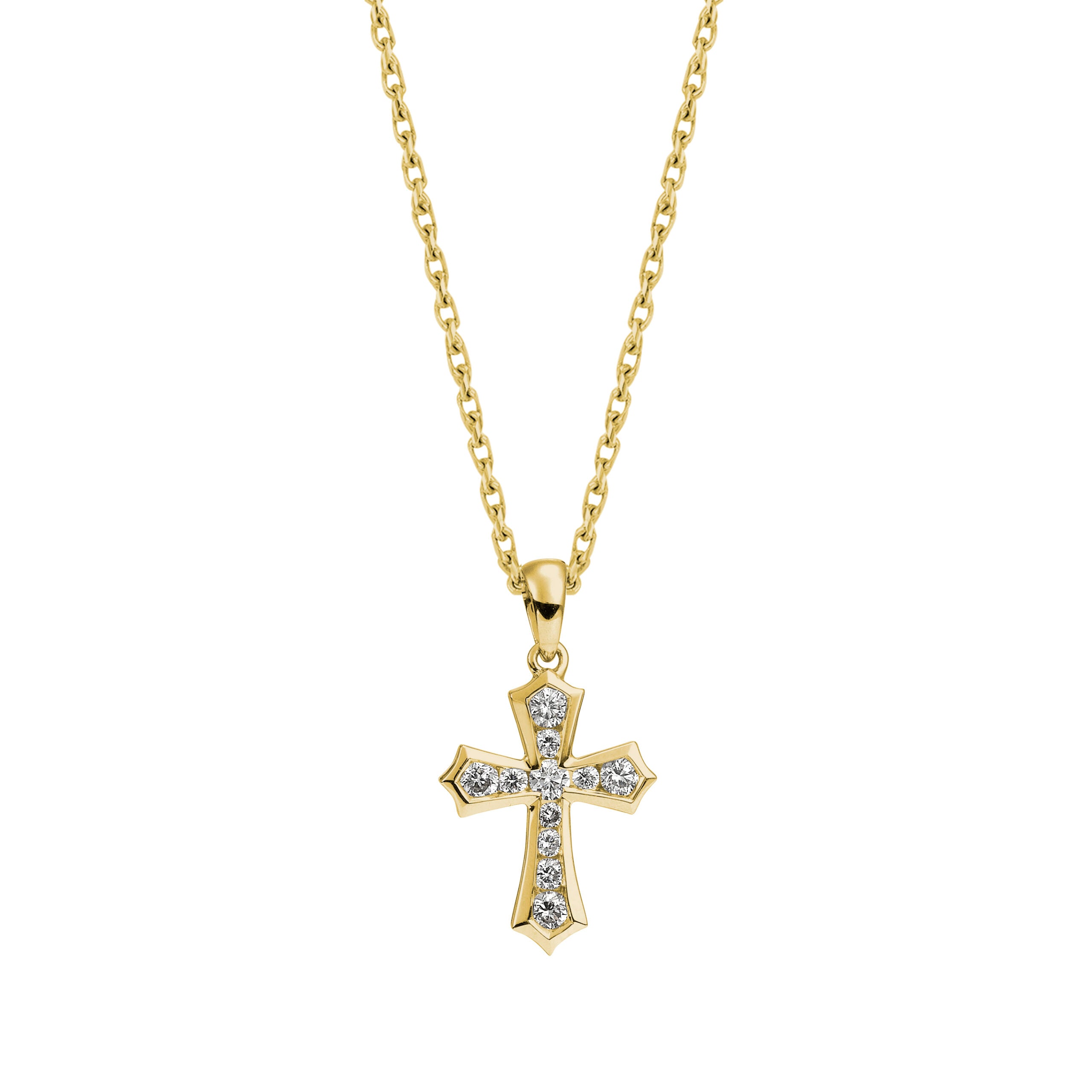 YELLOW GOLD DIAMOND CROSS NECKLACE